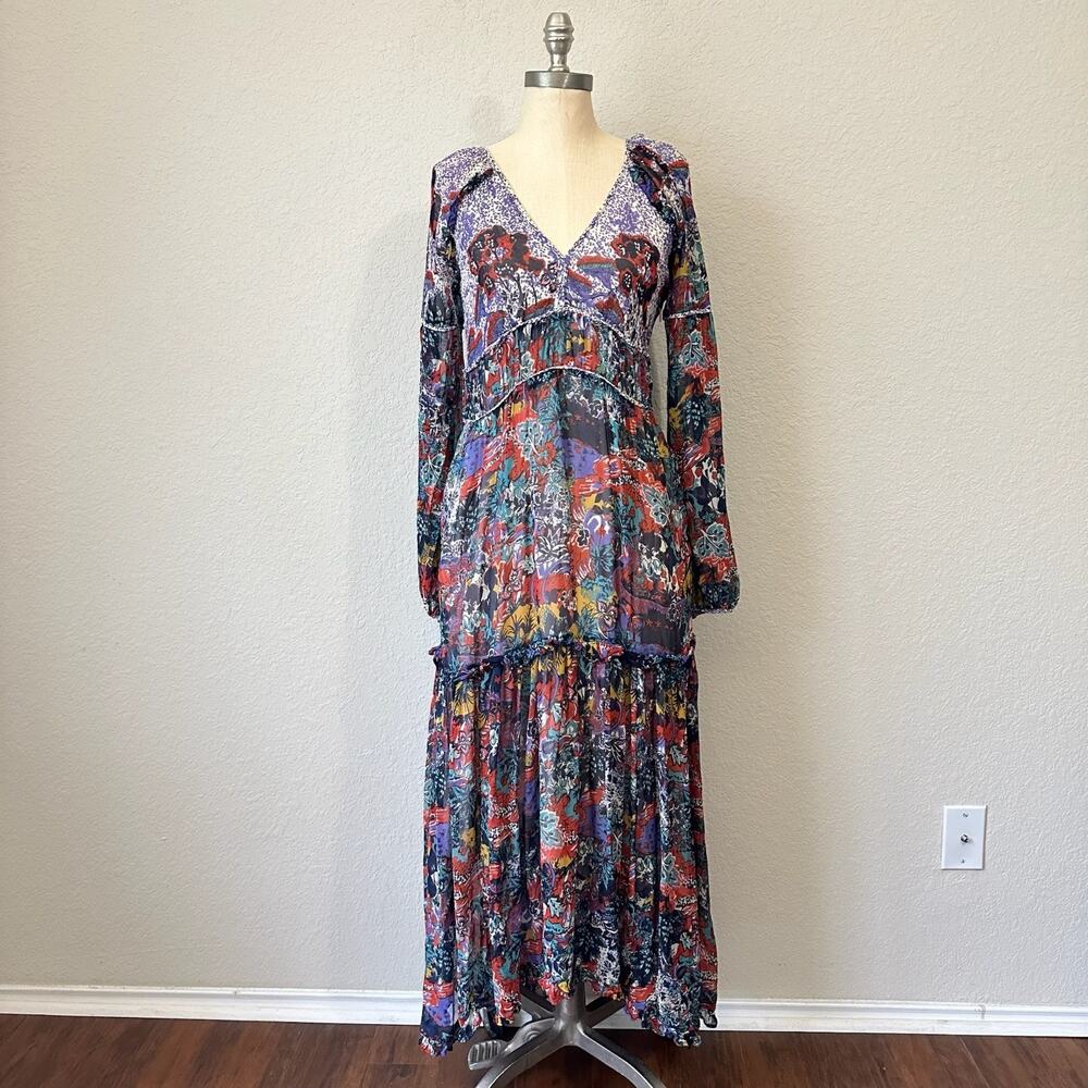 MAEVE ANTHROPOLOGIE Annabella Maxi Dress Floral Balloon Sleeve Boho